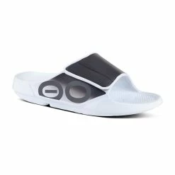 Oofos Men’s OOahh Sport Flex Sandal- White & Black – (FINAL SALE)